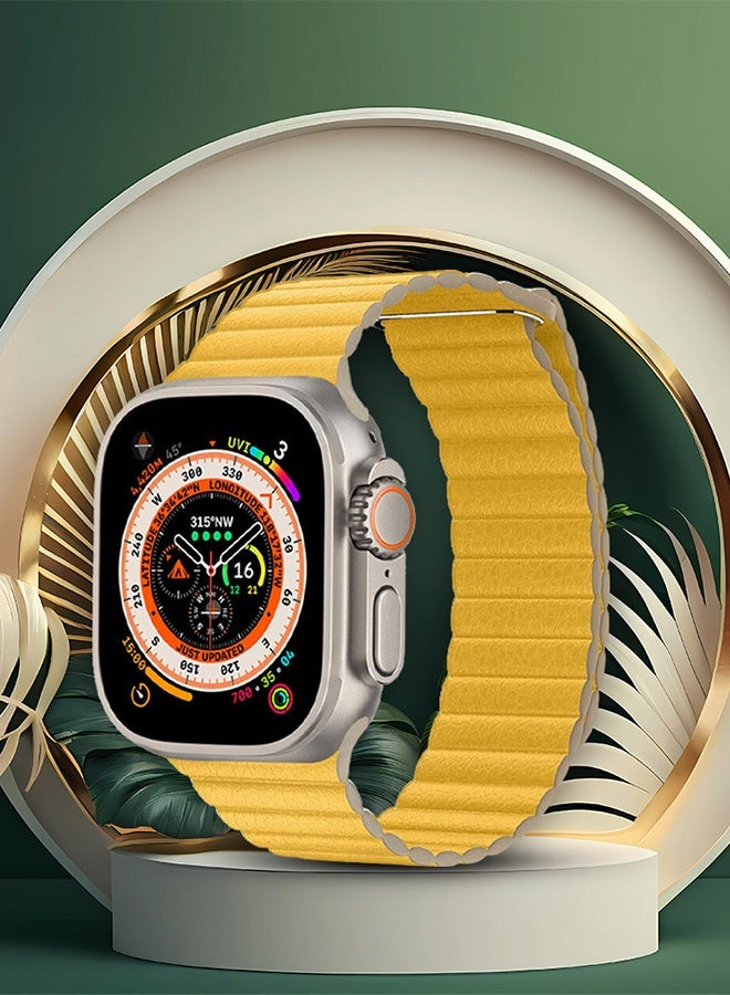 CATANES 49mm 46mm 45mm 44mm Leather Loop Band for Apple Watch Magnetic Watch Strap Wristband - Yellow - Image 3