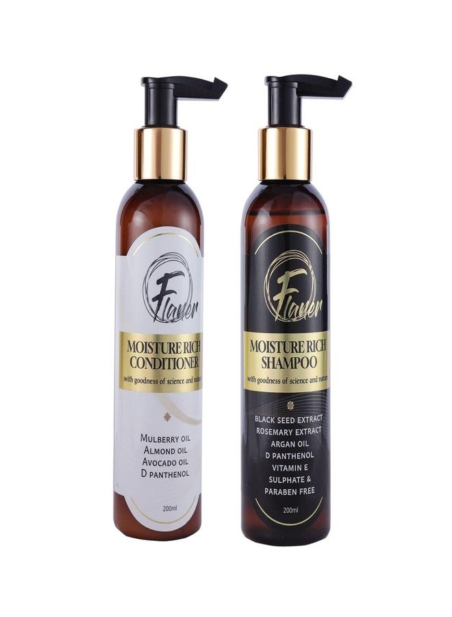 فلانر مجموعة فلانر للشامبو والبلسم المرطب - مع حبة البركة، وإكليل الجبل، وزيت الأرغان، وزيت اللوز، وفيتامين هـ، ود-بانثينول | للتحكم في تساقط الشعر وإصلاحه | للشعر الجاف، والمجعد، والتالف | 200 مل لكل عبوة - Image 1
