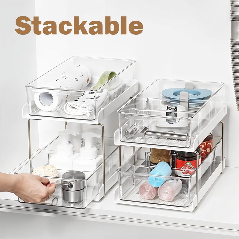 Kuber Industries Kuber Industires 2 Pcs Polypropylene Clear 2 & 3 Tier Under Sink Storage Organizer | Makeup Vanity Stand Box for Dressing Table | Countertop Drawer Organizer for Medicine & Bathroom Cabinet | White - Image 2
