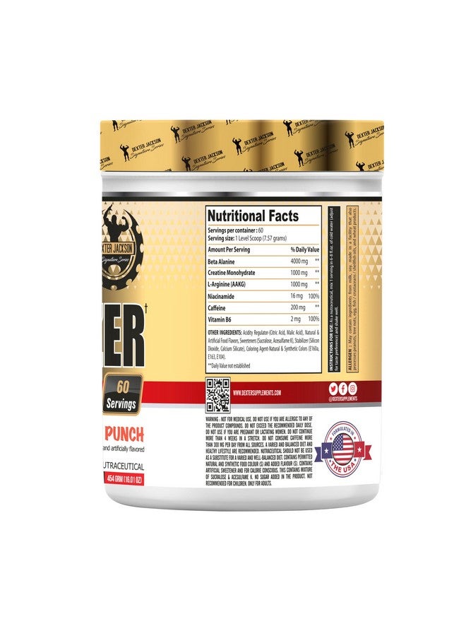 DEXTER JACKSON ديكستر جاكسون إنرجيزر | مسحوق قبل التمرين | نكهة فواكه البونش | 60 حصة، 454 جرام - Image 3