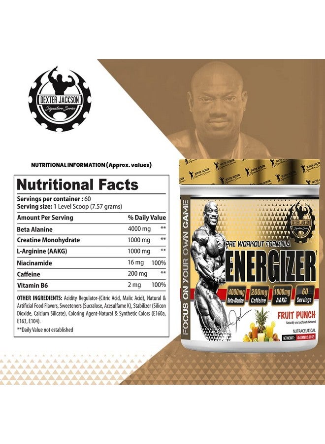 DEXTER JACKSON ديكستر جاكسون إنرجيزر | مسحوق قبل التمرين | نكهة فواكه البونش | 60 حصة، 454 جرام - Image 5