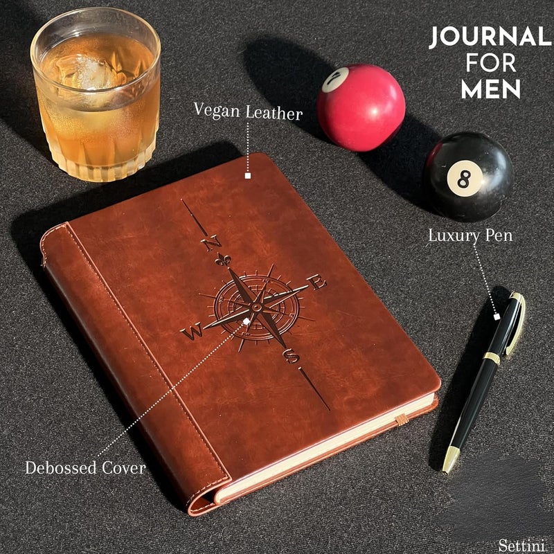 SETTINI ® Lined Journal - Compass Journal for Writing Gift Set - Hardcover Vegan Leather, Includes Luxury Pen in a Unique Pen Holder, 192 Pages, A5, Journal for Women - Image 4