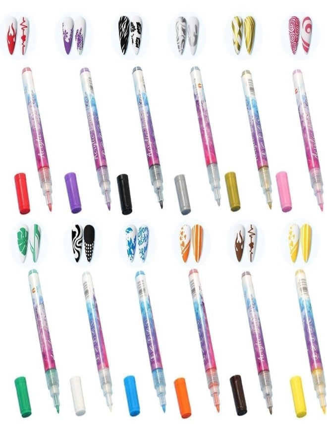 Bolt Bee 12 Colors Nail Art Pens, 3D Painted Drawing Graffiti Liner Point Quick Dry & Waterproof DIY Painting Pen, Doting Flower Letter Abstract Lines Details Pen Nail Art Kit - Image 2