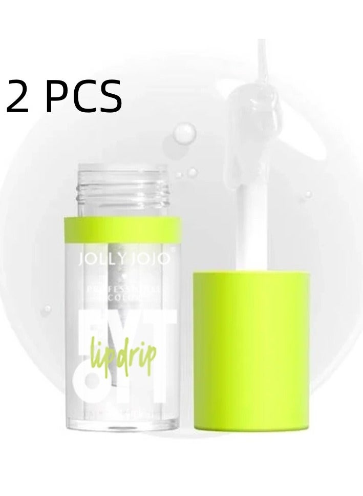 JOLLY JOJO Big Brush Head Lip Oil Set, Ultra-Hydrating & Nourishing, Smooth Glossy Finish Lip Glow Oil, Shiny and Vegan Tinted Lip Gloss, Non-Sticky Formula,Transparent Nude,2 PCS - Image 1