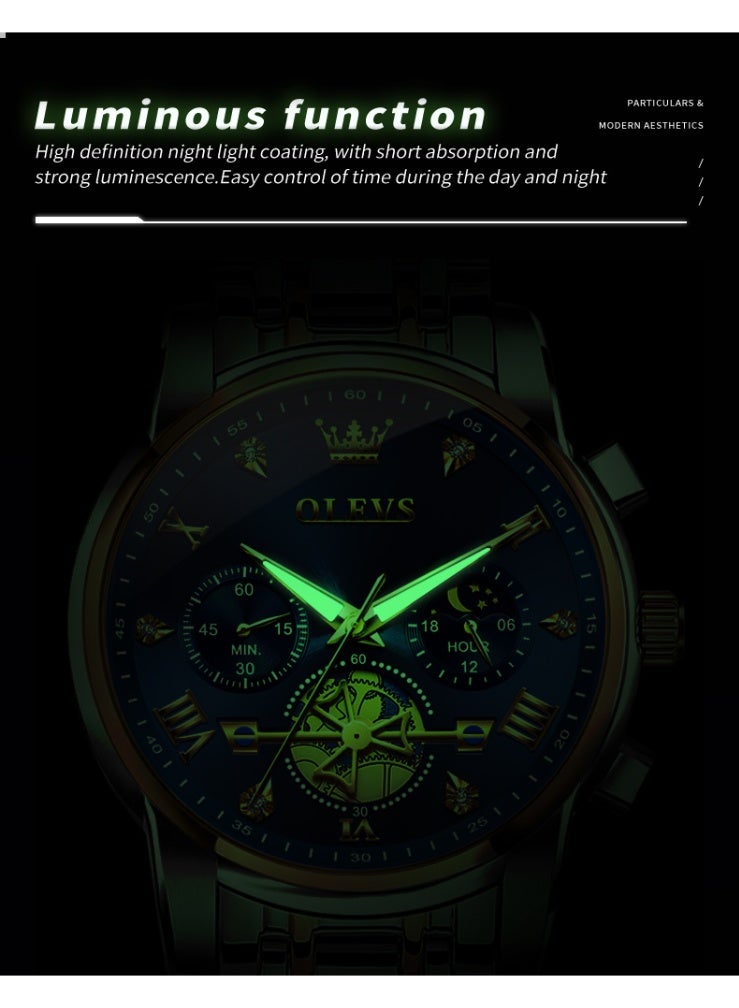 أوليفز ساعة OLEVS للرجال من الفولاذ المقاوم للصدأ كرونوغراف وجه كبير سهل القراءة ساعات كوارتز تناظرية فاخرة مقاومة للماء وتاريخ الماس مينا أرقام عربية رومانية ساعات معصم رسمية - Image 5