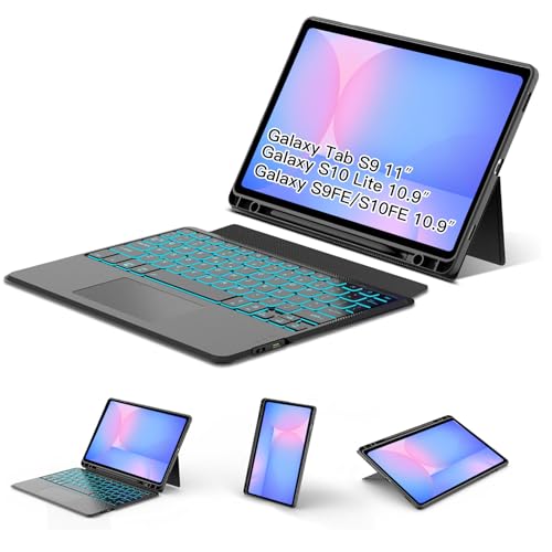 WERNURPAI Trackpad Keyboard Case for Samsung Galaxy Tab S9 11S9 FE 109 2023S10 FE 109 5G 2025 Magnetic S9 FE Tablet Portable Stand Cover Detachable Wireless 7Color Backlit Keyboard Black S Pen Slot - Image 1