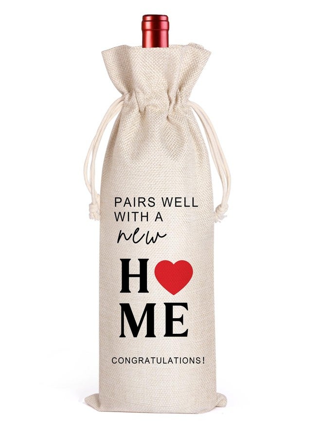 LANBAIHE Housewarming Gift: New Home Wine Bag, 'Pairs Well With a New Home', Beige, 13.5"H x 5.5"W, Fits Standard Wine/Champagne Bottles - Image 1