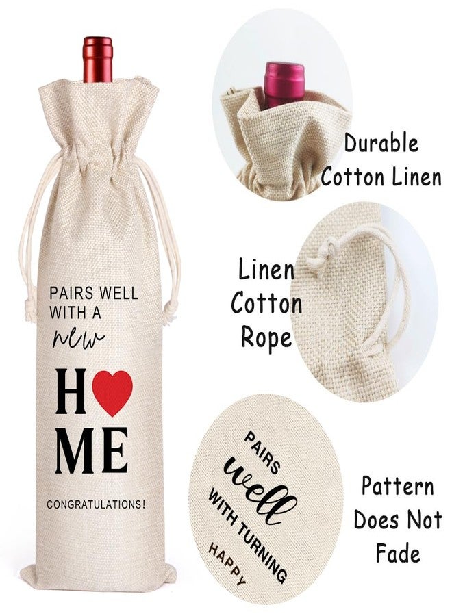 LANBAIHE Housewarming Gift: New Home Wine Bag, 'Pairs Well With a New Home', Beige, 13.5"H x 5.5"W, Fits Standard Wine/Champagne Bottles - Image 2