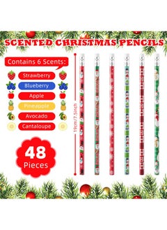 Marspark 48 Pieces Scented Pencils Christmas Pencils Fruit Fragrance Holiday Pencils For Kids, Winter Pencils With Santa Snowflake Snowman Christmas Pencils And Erasers For Xmas Present Party Favors Supplies  - Image 4