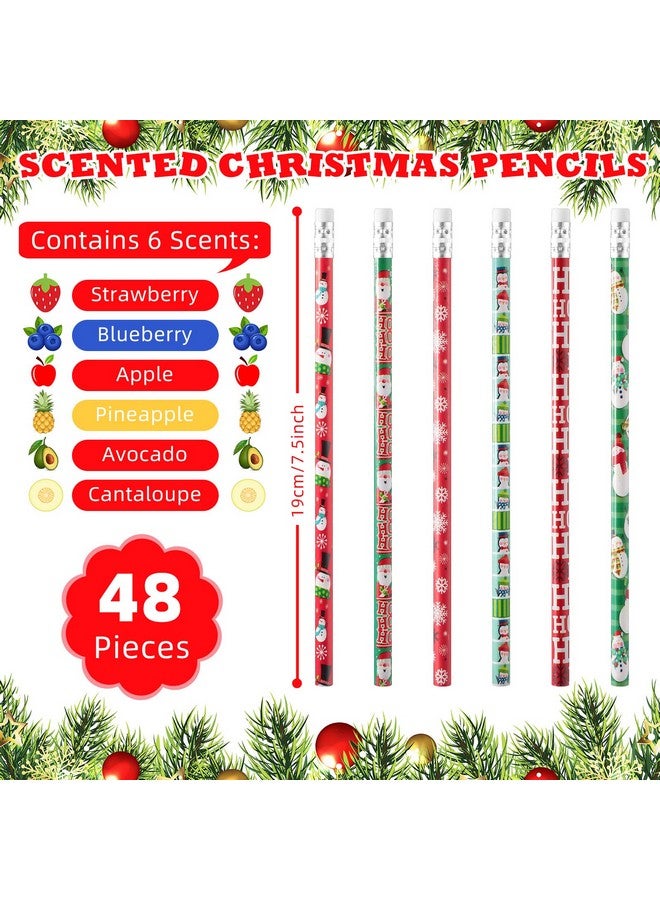 Marspark 48 Pieces Scented Pencils Christmas Pencils Fruit Fragrance Holiday Pencils For Kids, Winter Pencils With Santa Snowflake Snowman Christmas Pencils And Erasers For Xmas Present Party Favors Supplies - Image 4