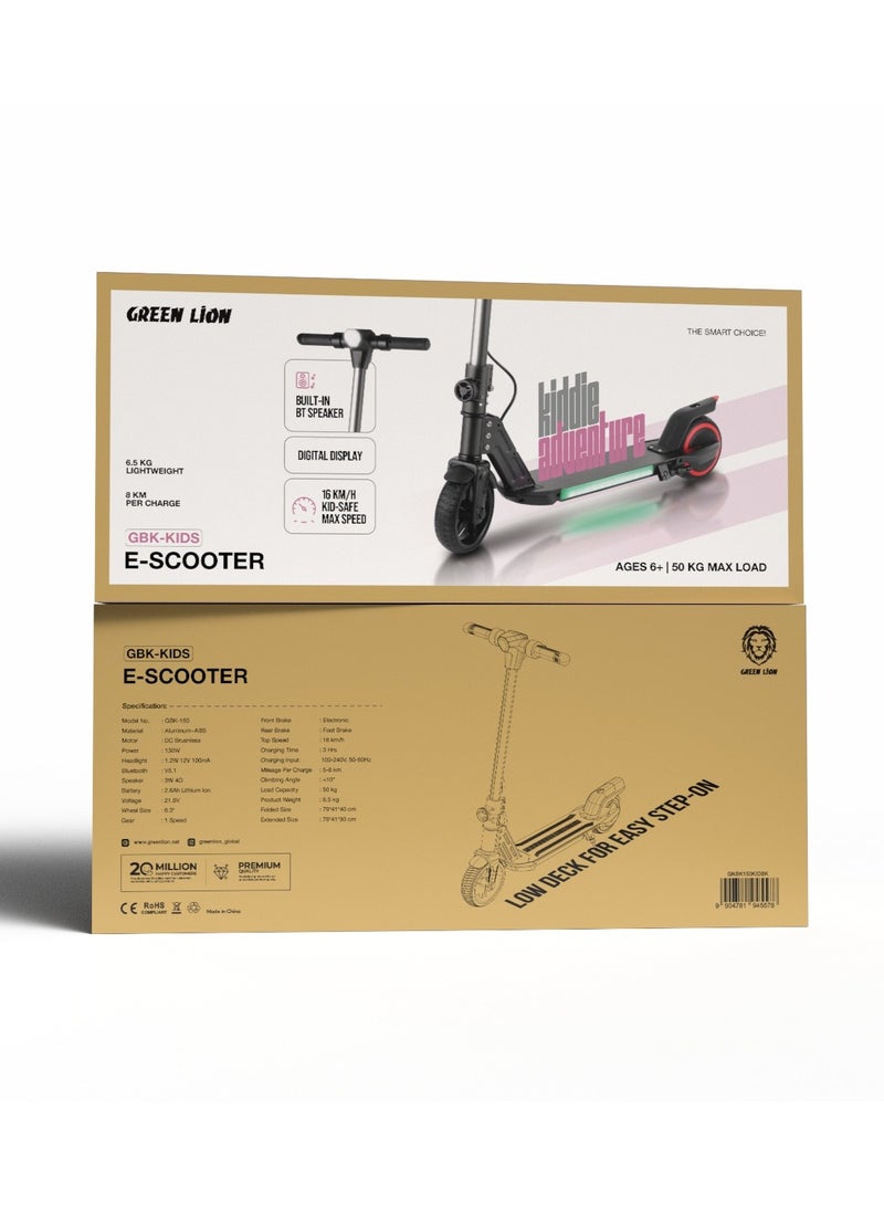 GREEN LION GBK-KIDS Electric Scooter with Power 130W & Max Speed 16 km/h / Built-in Bluetooth Speaker / Digital Display / 6.5 KG Lightweight / Foldable E-Scooter / 8 Km Per Charge -Black - Image 4