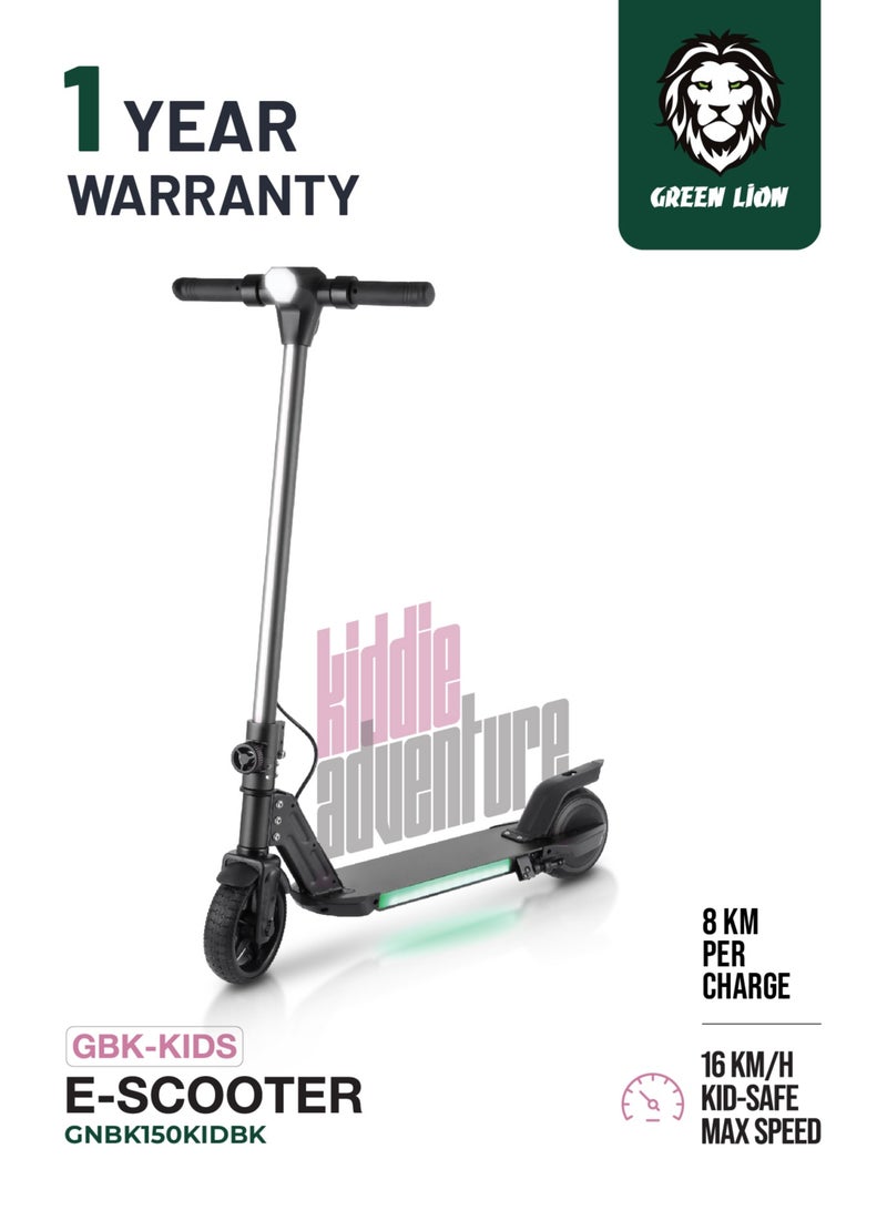 GREEN LION GBK-KIDS Electric Scooter with Power 130W & Max Speed 16 km/h / Built-in Bluetooth Speaker / Digital Display / 6.5 KG Lightweight / Foldable E-Scooter / 8 Km Per Charge -Black - Image 1