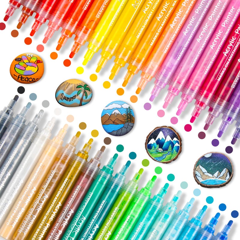 JRWHITE 36 Acrylic Paint Pens for Rock Painting Canvas Wood Glass Fabric Metal Plastic Paint Marker for Kids Adults Art and Craft Making Supplies