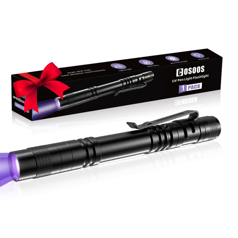 COSOOS UV Black Light Flashlight, 395nm Mini Pen Light with Clip, Waterproof Ultraviolet Flashlight for Leak, Pet Urine, Scorpion, Hotel Inspection, Dry Stain and Bed Bug. - Image 1
