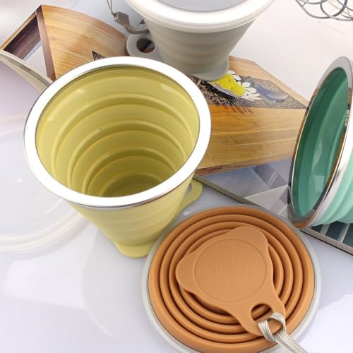XML Silicone Collapsible Travel Drinking Cup Reusable Small Portable Lightweight Folding With Lid Expandable Drinking Cup For Travel Outdoor Hiking Camping (PACK OF-1/MULTICOLOR) - Image 3