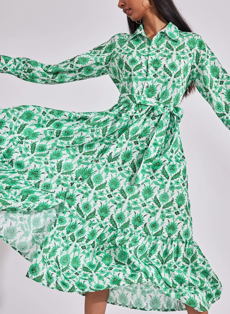 ذا ليبل لايف Floral Print Midi Shirtdress with Tie-Waist