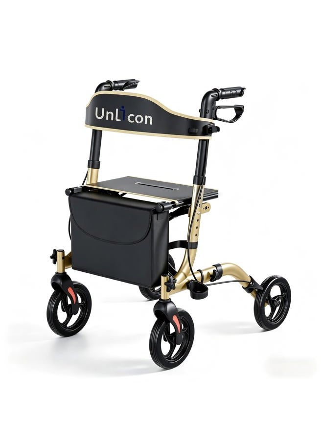 UNLICON Rollator Walkers for Seniors Folding Rollator Walker with Seat and Four 8 inch Wheels Medical Rollator Walker with Comfort Handles and Thick Backrest Aluminium Frame,Champagne - Image 1