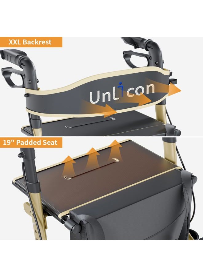 UNLICON Rollator Walkers for Seniors Folding Rollator Walker with Seat and Four 8 inch Wheels Medical Rollator Walker with Comfort Handles and Thick Backrest Aluminium Frame,Champagne - Image 5