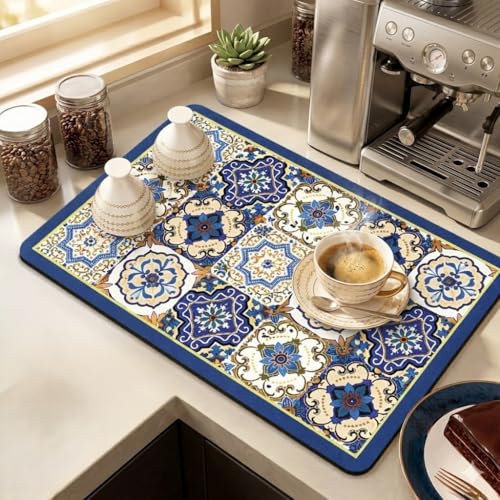 Home-Cloud HomeCloud Super Absorbent Dish Drying Mat for Kitchen Counter – Non-Slip, Heat-Resistant Rack Pad – Hides Stains, Ideal for Dishes, Coffee Maker, and Kitchen Appliances (Blue_Star, 50x40 cm) - Image 5