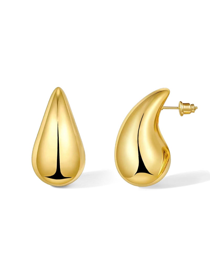 PANSHI  Chunky Gold Teardrop Hoop Earrings for Women, 14K Gold Plated Statement Drop Earrings Trendy Fashion Jewelry Gifts - Image 1