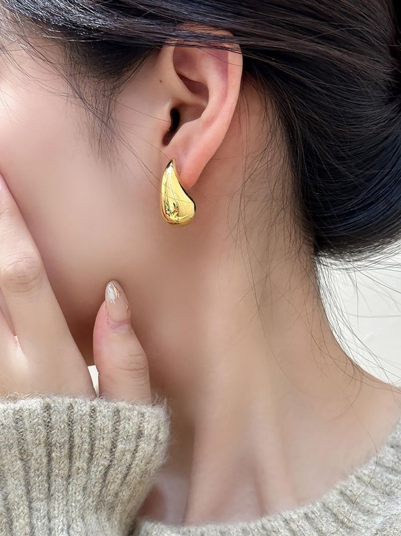 PANSHI  Chunky Gold Teardrop Hoop Earrings for Women, 14K Gold Plated Statement Drop Earrings Trendy Fashion Jewelry Gifts - Image 4