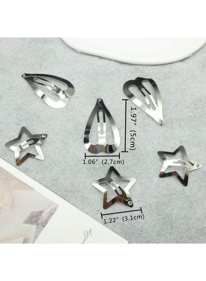 BAISAI 20 PCS Star and Loving Hair Clips Snap Hair Barrettes Cute Lovely Accessories, Non Slip Star and Loving Clips for Girls Women 2000s Y2K Silver Metal Hair Clips - Image 3