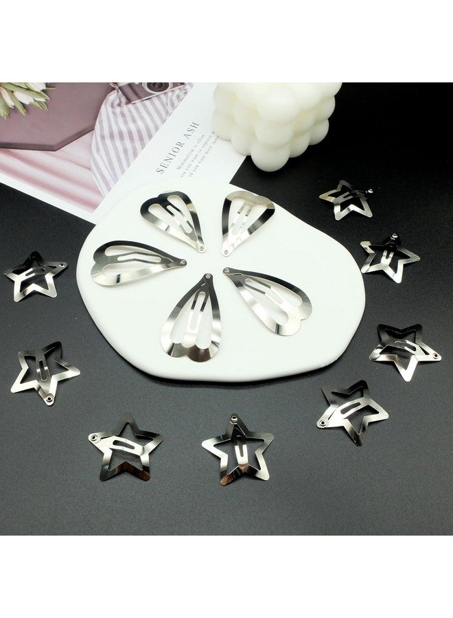 BAISAI 20 PCS Star and Loving Hair Clips Snap Hair Barrettes Cute Lovely Accessories, Non Slip Star and Loving Clips for Girls Women 2000s Y2K Silver Metal Hair Clips - Image 1