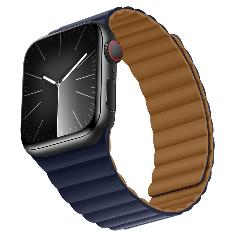 Bisikor Compatible with Apple Watch Band 49 46 45 44 42 41 40 38mm, Double Sided Wearable Silicone Magnetic Strap for iWatch Ultra SE Series 11 10 9 8 7 6 5 4 3 2 1 (38/40/41/42, Brown/Indigo) - Image 1