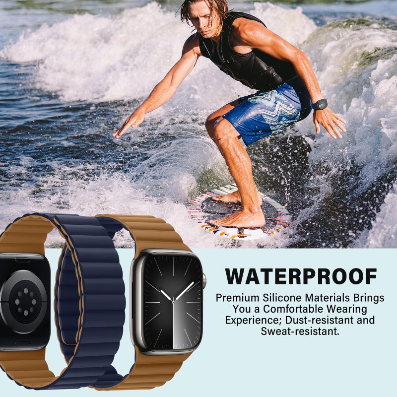 Bisikor Compatible with Apple Watch Band 49 46 45 44 42 41 40 38mm, Double Sided Wearable Silicone Magnetic Strap for iWatch Ultra SE Series 11 10 9 8 7 6 5 4 3 2 1 (38/40/41/42, Brown/Indigo) - Image 5