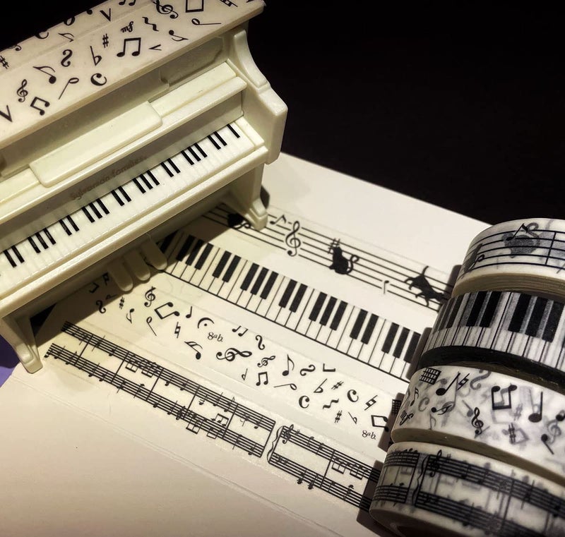 lovielf Black and White Piano Note Melody Keyboard Cat Staff Stave Score Music washi Tape Set of 4 Rolls - Decorative DIY Japanese Masking Scrapbook Notebook Planner | Length: 10m (10.93 Yards) - Image 4