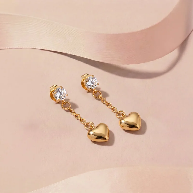 Palmonas 18K Gold Tone Plated Amora Heart Drop Earring For Women - Waterproof & Anti-Tarnish