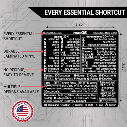 Synerlogic Mac OS Shortcuts Sticker | Keyboard Stickers for macOS | Laminated Vinyl MacBook Cheatsheet for Laptop | MacBook Shortcuts 2025 (Black) - Image 2