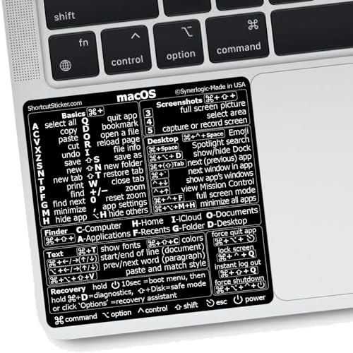 Synerlogic Mac OS Shortcuts Sticker | Keyboard Stickers for macOS | Laminated Vinyl MacBook Cheatsheet for Laptop | MacBook Shortcuts 2025 (Black) - Image 1