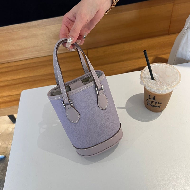 2025 Niche Mobile Phone Bag Women'S Top Layer Cowhide Shoulder Crossbody Bag Large Capacity Colorblock Bucket Bag All-Match Commuter - Image 1