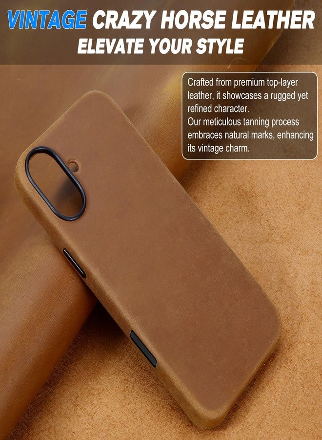 Shieldon iPhone 16 Magnetic Basic Case, Genuine Leather Case, Standard Case, Anti-Scratch Non-Slip Wireless Charging Case for iPhone 16 5G (6.1 inch 2024) - Crazy Horse Leather Brown - Image 3