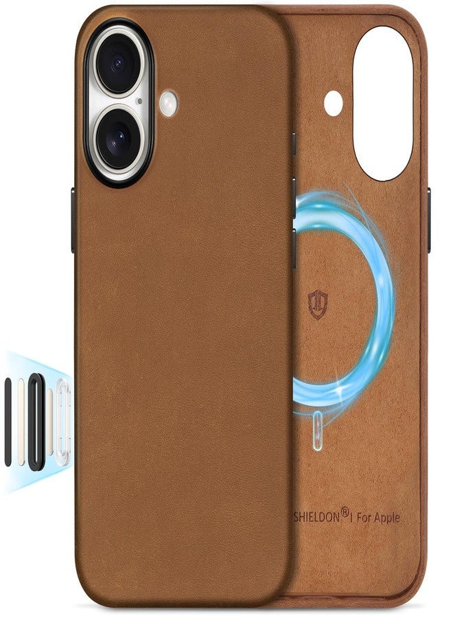 Shieldon iPhone 16 Magnetic Basic Case, Genuine Leather Case, Standard Case, Anti-Scratch Non-Slip Wireless Charging Case for iPhone 16 5G (6.1 inch 2024) - Crazy Horse Leather Brown - Image 1