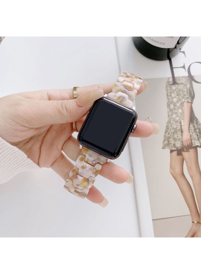 Replacement Strap Resin Watch Band For Apple Watch Series 9&8&7 41mm / SE 3&SE 2&6&SE&5&4 40mm / 3&2&1 38mm White Gold 