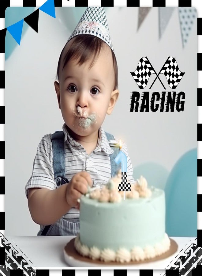 ميتلي شموع عيد ميلاد بتصميم سيارات السباق من إم تي لي، زينة كعكة عيد الميلاد الأول، ألوان أزرق وأسود وأبيض، علم مربّع، لوازم حفلات سيارات السباق، زينة حفلات استقبال المولود الجديد للأولاد - Image 5