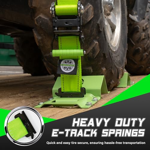 STARLEAPARTS Heavy Duty Wheel Chock Tie Down Straps Set (2PK) - 4,400lb Guaranteed Max Break Strength, (2) 2" x 6' Trailer Tire Straps with (4) Wheel Chocks for ATV, UTV or Tractors - Image 2
