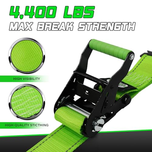 STARLEAPARTS Heavy Duty Wheel Chock Tie Down Straps Set (2PK) - 4,400lb Guaranteed Max Break Strength, (2) 2" x 6' Trailer Tire Straps with (4) Wheel Chocks for ATV, UTV or Tractors - Image 4
