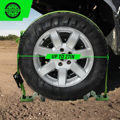 STARLEAPARTS Heavy Duty Wheel Chock Tie Down Straps Set (2PK) - 4,400lb Guaranteed Max Break Strength, (2) 2" x 6' Trailer Tire Straps with (4) Wheel Chocks for ATV, UTV or Tractors - Image 5
