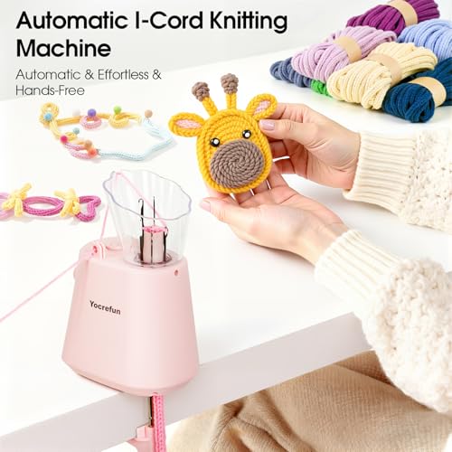 Yocrefun Automatic ICord Knitting Machine Electric iCord Maker Tool iCord Knitter Crochet Machine HandsFree Yarn Knitter for Fast DIY Crochet Knitting Projects Pink - Image 3