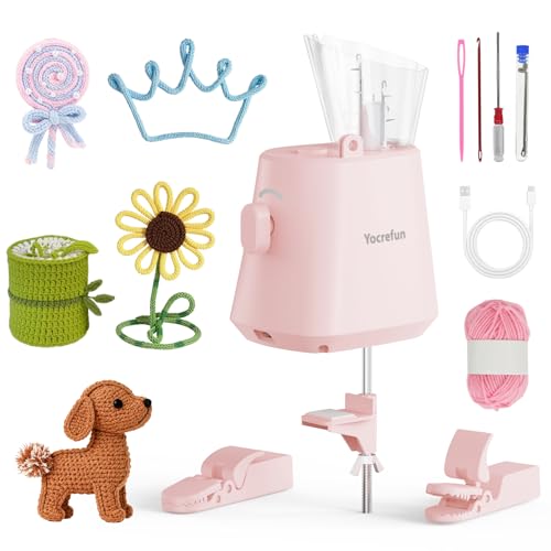 Yocrefun Automatic ICord Knitting Machine Electric iCord Maker Tool iCord Knitter Crochet Machine HandsFree Yarn Knitter for Fast DIY Crochet Knitting Projects Pink - Image 1