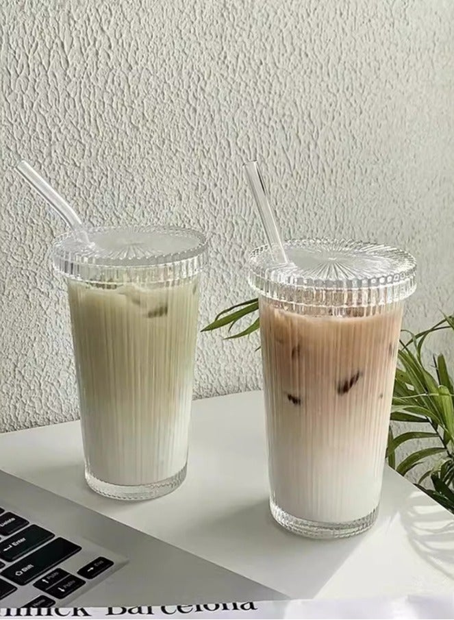 HOMESTAR 2 Sets Glass Cup With Lid And Straw - Image 1