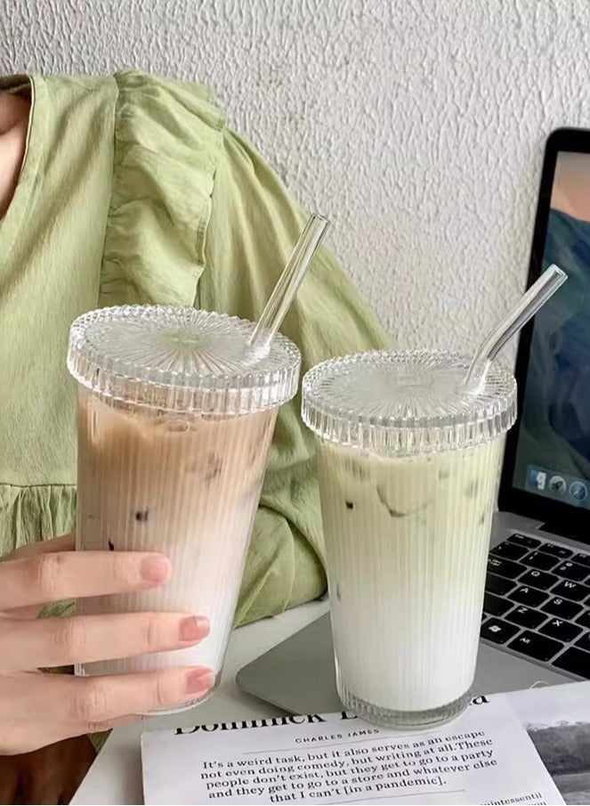 HOMESTAR 2 Sets Glass Cup With Lid And Straw - Image 2