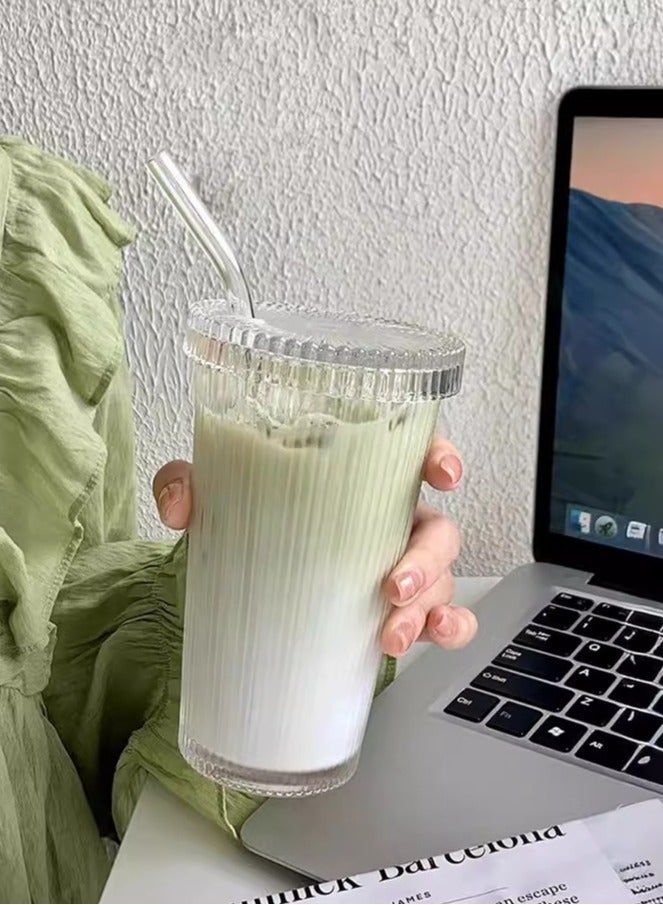 HOMESTAR 2 Sets Glass Cup With Lid And Straw - Image 3