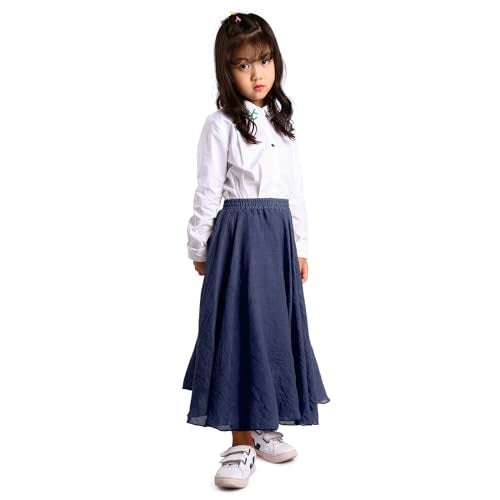OCHENTA Big Girls Cotton Long Maxi Skirts Casual Renaissance Fairy Boho Victorian Skirts Navy Blue Tag 160-12-13Y - Image 2