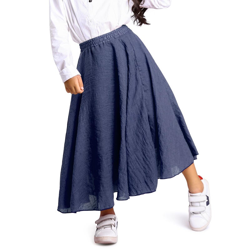 OCHENTA Big Girls Cotton Long Maxi Skirts Casual Renaissance Fairy Boho Victorian Skirts Navy Blue Tag 160-12-13Y - Image 4