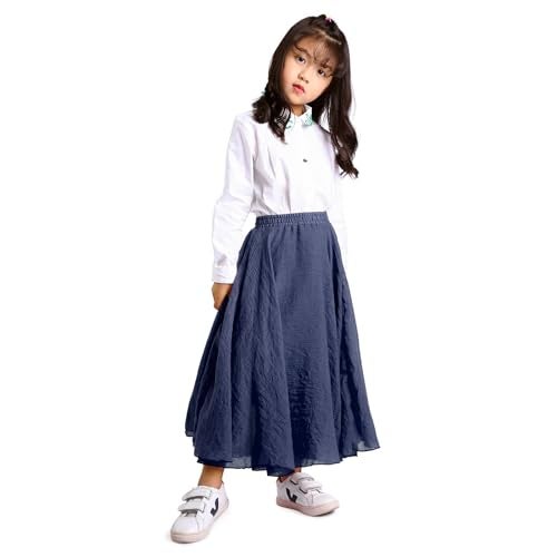 OCHENTA Big Girls Cotton Long Maxi Skirts Casual Renaissance Fairy Boho Victorian Skirts Navy Blue Tag 160-12-13Y - Image 3
