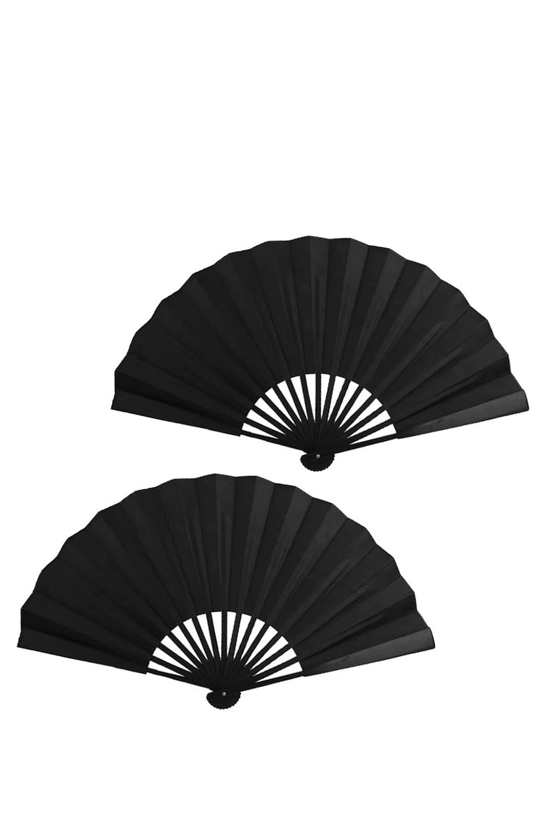Black Folding Fan, Style Handheld Fan with Fabric Plastic Frame for Wedding Party Dancing - Image 2